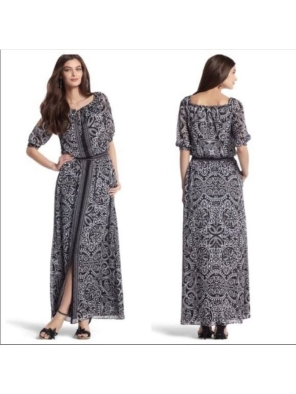 White House Black Market maxii Dress Size 12 Black Pattern pockets